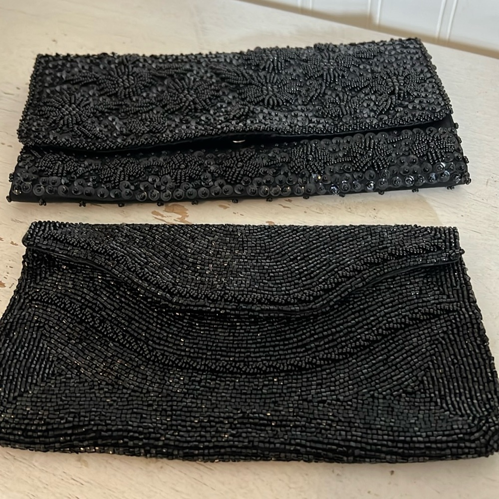Vintage Walborg Richere beaded clutch plus Hong Kong beaded clutch black